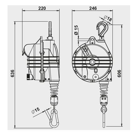 Équilibreur enrouleur 9361g-9369g - câble inox, corps aluminium et caoutchouc - capacité 10 à 75 kg_1