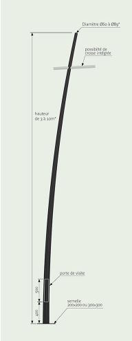 Mât d'éclairage public cylindro-conique conilux cintré / hauteur 3 - 10 m / en acier galvanisé / diamètre de base 200 - 300 mm_1