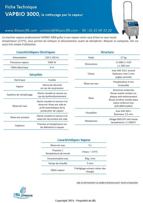 Vapbio 3000 - nettoyeur vapeur professionnel - 3400 w - 8 bars_1
