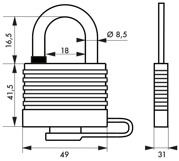 Cadenas à clé pour usage extérieur - Résistant à l'eau - Corps acier zingué gainé PVC - Marque Thirard_1