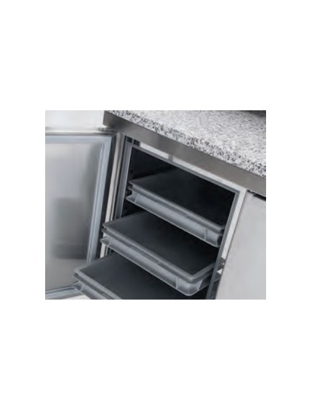 Meuble à pizza 2 portes 400x600 avec kit réfrigéré - MR80-150P/EI150-1/3 - Dessus granit et dosseret inox_2