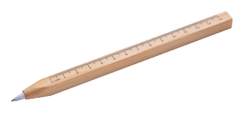 Stylo à bille en bois - corps carré avec règle intégrée de 14 cm - encre noire_1