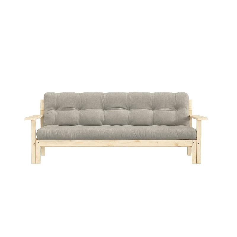 Canapé convertible futon UNWIND en pin naturel - Coloris lin - Couchage 130 x 190 cm - Style scandinave_1
