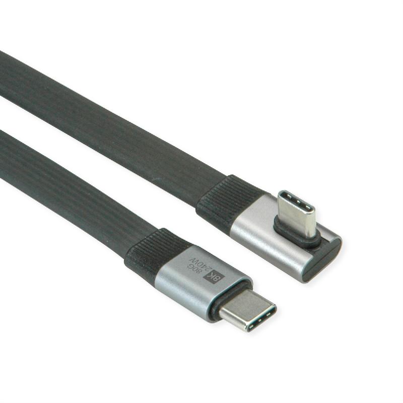 ROLINE Câble USB4 2.0 plat, C–C, M/M, un côté coudé à 90°, 8K UHD-2, 80Gbit/s, 240W, noir, 0,8 m_1