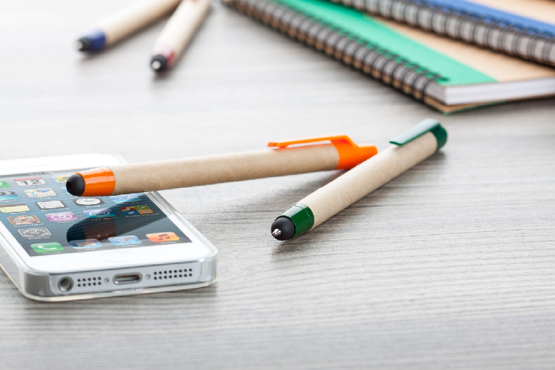 Stylo à bille avec stylet - en papier recyclé avec clip et pointe en plastique - encre bleue_1