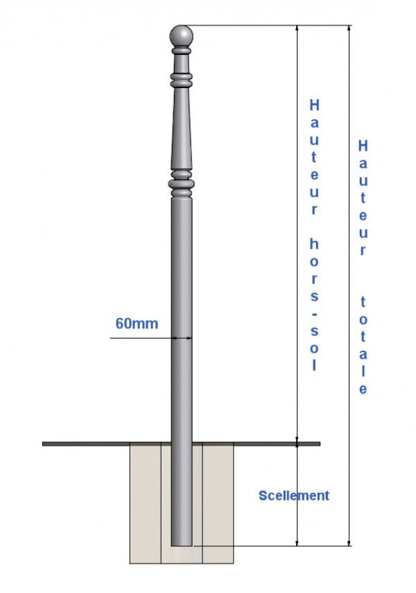 10821 - Potelets fixes Champs Elysées - Hauteur hors-sol 1,20m - Boule Ø60mm - Corps Ø60mm_1