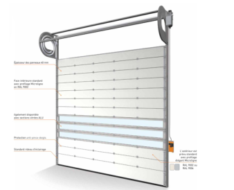 Porte sectionnelle industrielle Helix / S600 - automatique, repliable en plafond, vitrée, en panneaux sandwich avec portillon et isolation thermique_1