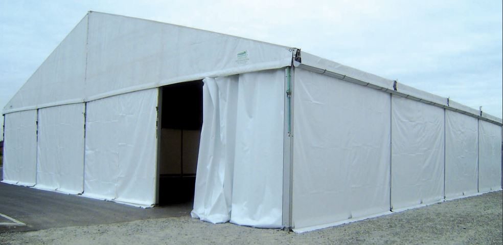 Tente de stockage fermée - structure fixe en aluminium - couverture unie - ancrage au sol avec platine - dimensions 20x25x4 m_1