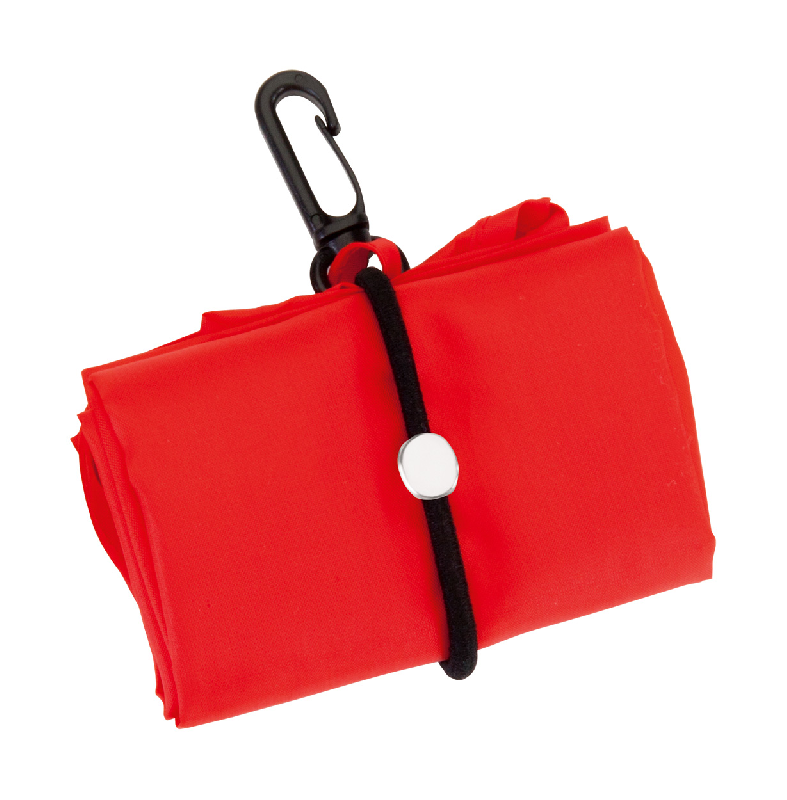 Sac shopping pliable - polyester 190T - avec mousqueton en plastique - couleur rouge_1