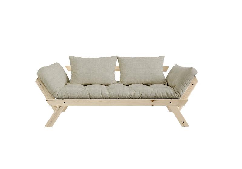 Banquette méridienne convertible futon BEBOP - Pin naturel - Tissu lin - Couchage 75x200 cm - Design moderne et confortable_1