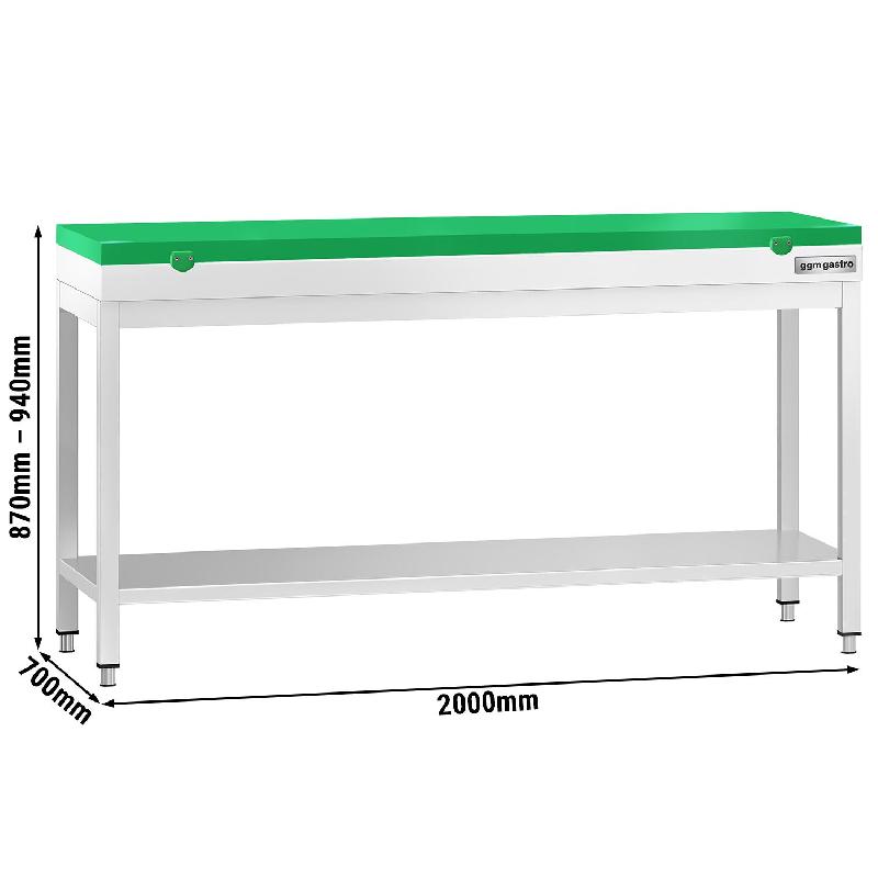 Table inox de découpe avec plan vert - Profondeur 700 mm | Ggm - 2000_1