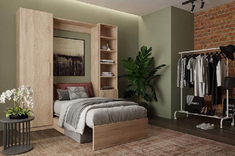 Composition lit escamotable Dynamo Sofa - canapé intégré gris - chêne naturel - couchage 90x200 cm - L : 201 cm_1