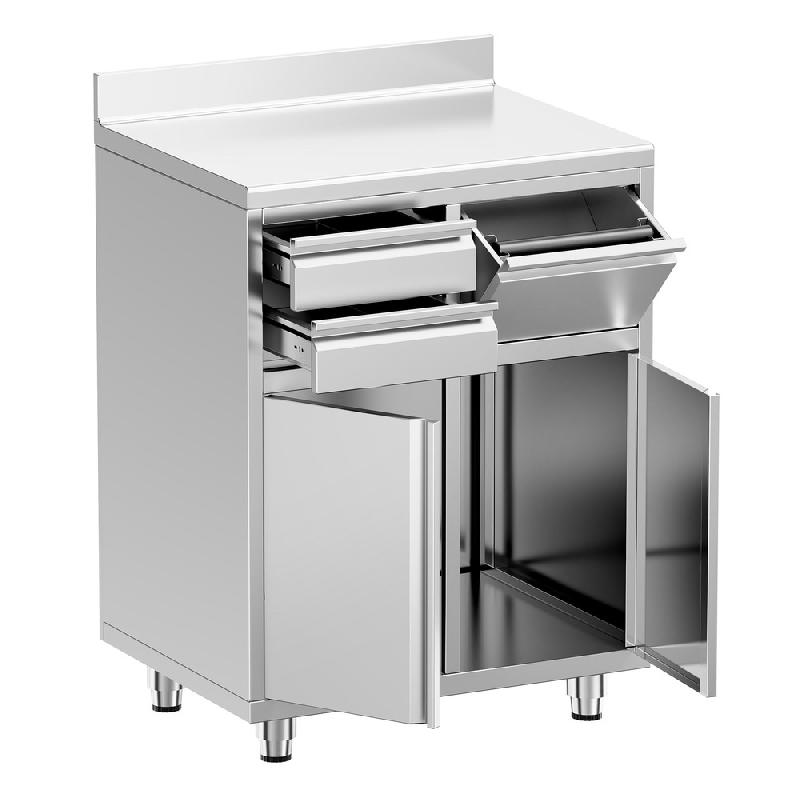 Meuble inox pour machine à café - 800 x 600 mm - 2 tiroirs - Bac à marc de café_1