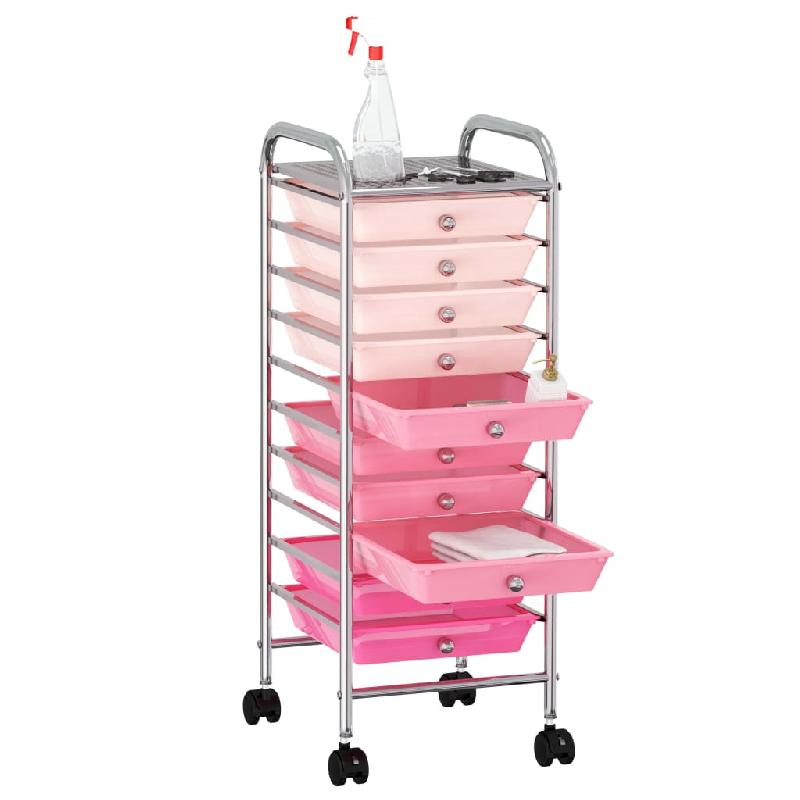 Vidaxl chariot de rangement mobile à 10 tiroirs ombre rose plastique 320404_1