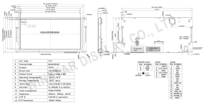 Affichage intelligent RS485 (Modbus) - Winstar - TFT 7 pouces avec écran tactile capacitif - Résolution 1024×600_1