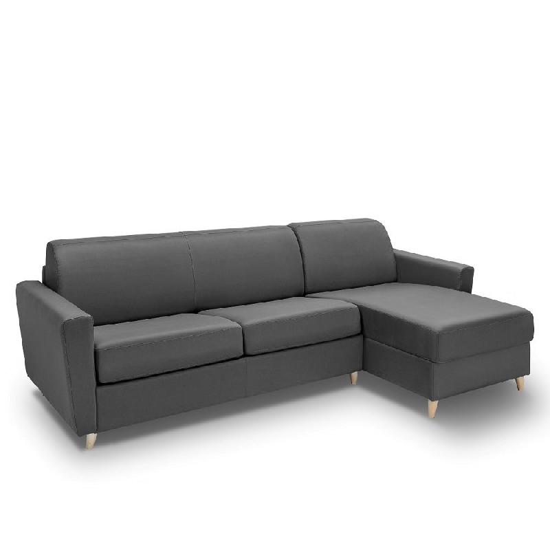 Canapé d'angle Virgola - Convertible express 160 cm - Matelas 16 cm - Design scandinave - Tissu gris_1
