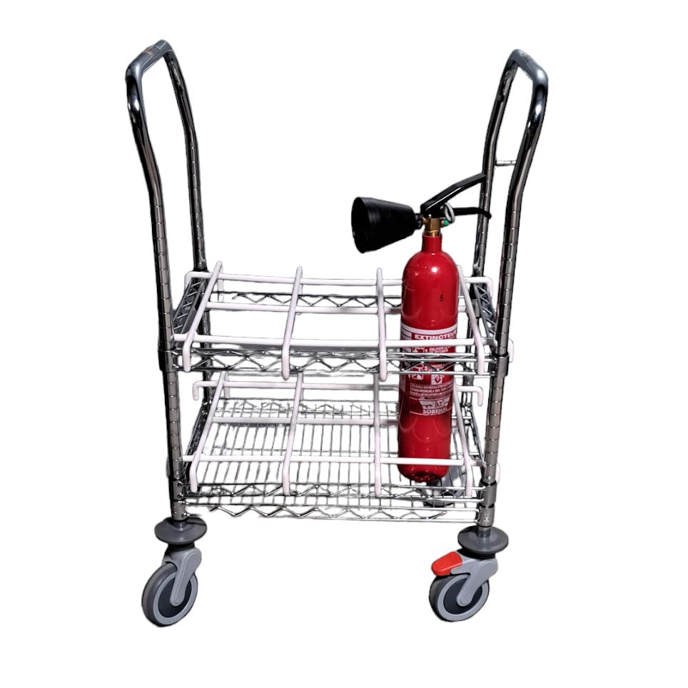 Chariot à extincteur - capacité 6 bouteilles - structure acier finition Nickel Chrome - charge 250kg_1
