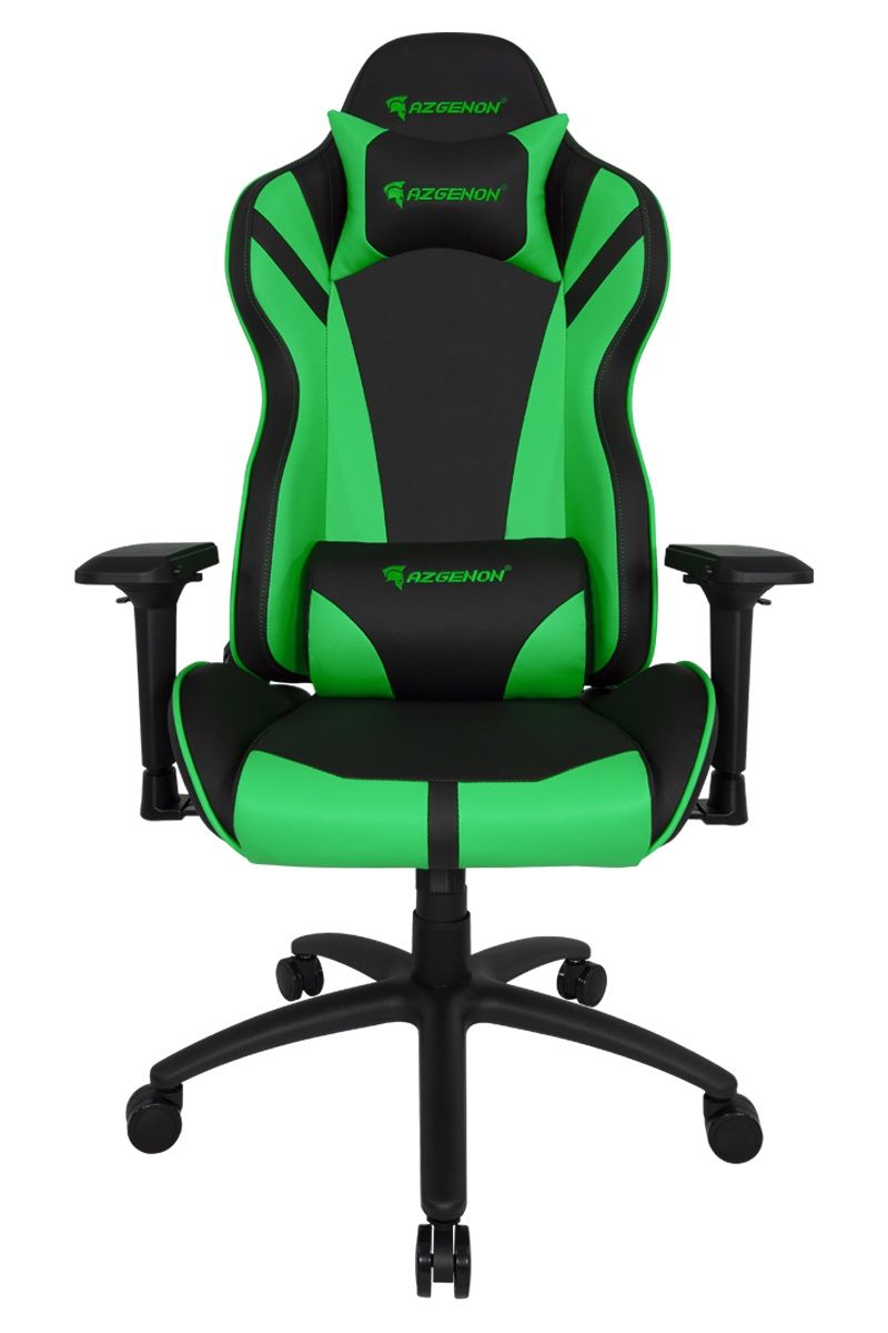 Siège réglable avec coussin appui-tête et accoudoirs 4D - AZGENON Z300 VERT - Ergonomique, design baquet, poids max 150 kg - Réf : AZG_Z300_BKGRN_1