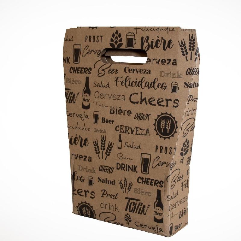 Valisette 3 bières Tour du monde carton 18,7 x 6x 28,4 cm beige et noir - par 20_1