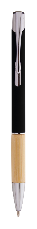 Stylo bille en aluminium - grip en bambou - finition caoutchoutée - encre bleue - gravure laser effet miroir_1