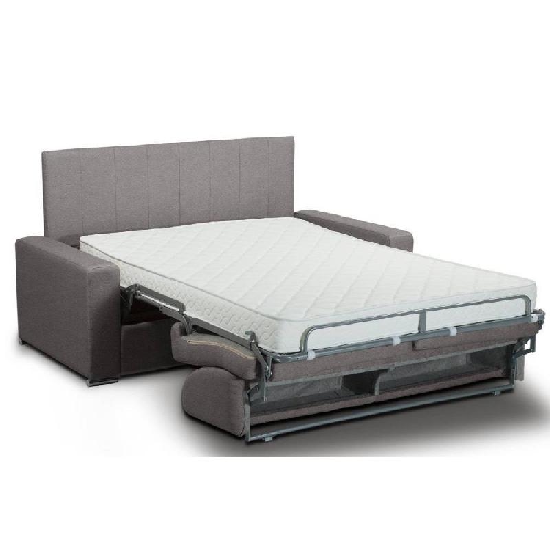Canapé-lit CanapExpress - Lattes, matelas mémoire 22 cm, tête de lit intégrée, microfibre taupe_1