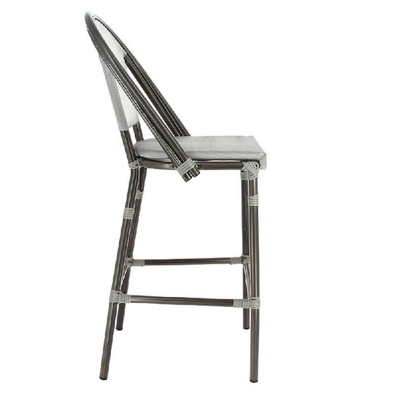 Chaise haute de bar empilable d'extérieur en aluminium textylène Biarritz gris_1
