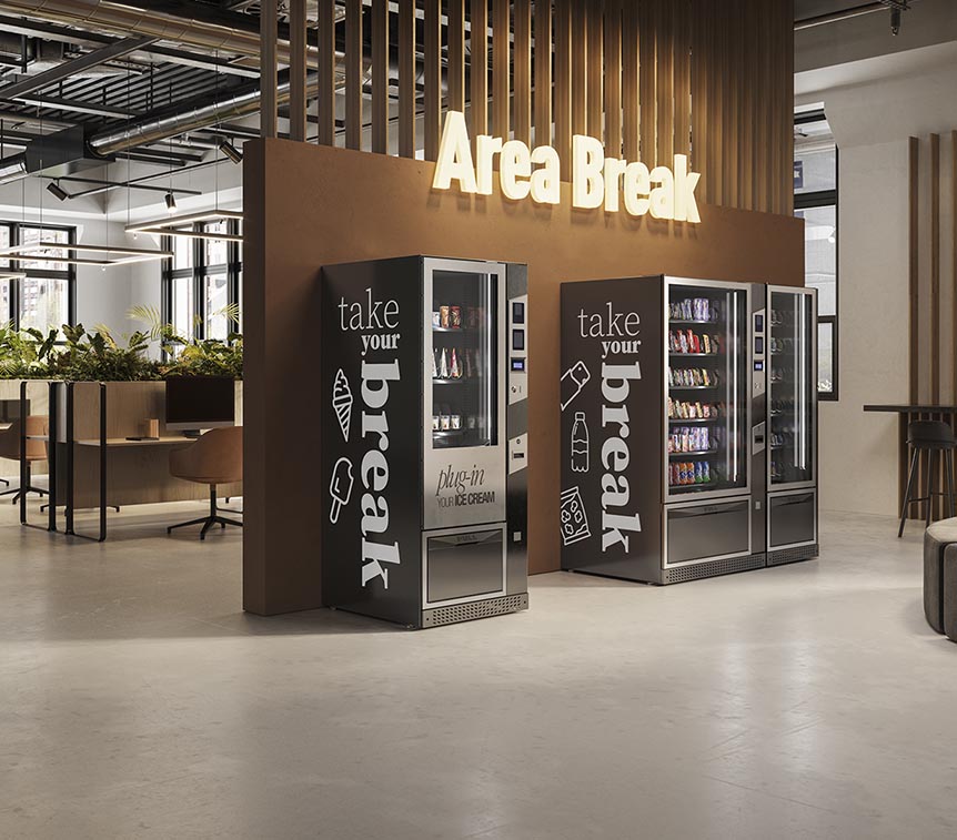 Distributeur de glaces et snacks réfrigéré avec porte en verre pleine hauteur