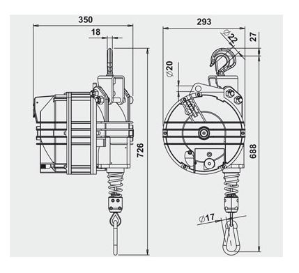 Équilibreur enrouleur 9422g-9426g - câble inox, capacité 100 à 180 kg, course 2500 mm_1