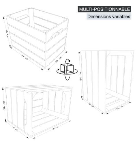Caisse en bois modulable S4 avec dimensions L36 x H40 x P54 cm