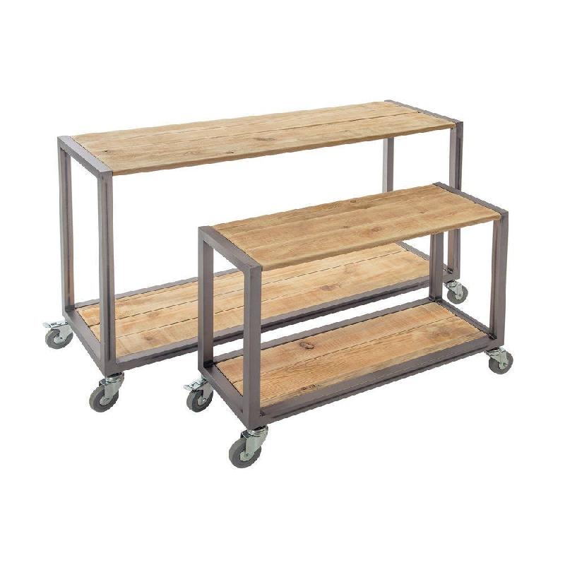 Tables gigognes Westside - bois et métal 119x39x75 + 79x29x60cm - par 2 - style industriel - roulettes - charge maximale 182kg_1