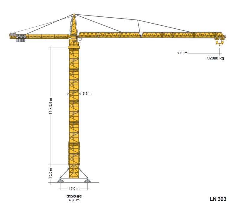 3150 hc 60 heavy-load - grue à tour - liebherr - hauteur max. Sous crochet 73,80 m - capacité de levage max. 60 000 kg_1