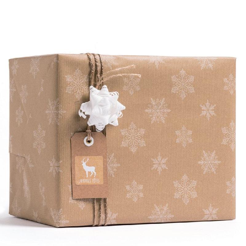 Papier cadeau kraft vergé brun 'Flocons' blancs - 0,70x100m - naturel et authentique_1