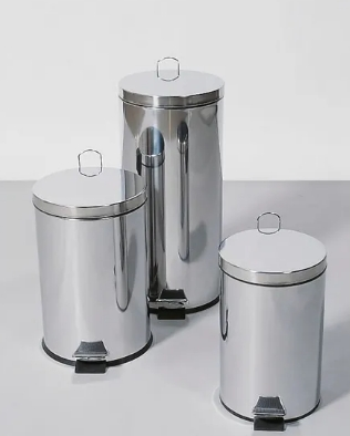 Poubelle à pédale ronde en inox 12 litres - 157006w - DENIOS, avec seau interne et fermeture automatique_1