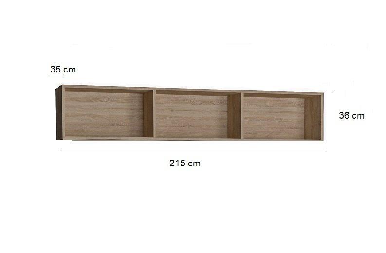 Surmeuble 3 niches de rangements pour lit escamotable horizontal 160x200 cm - finition chêne naturel - Hauteur 36 cm_1