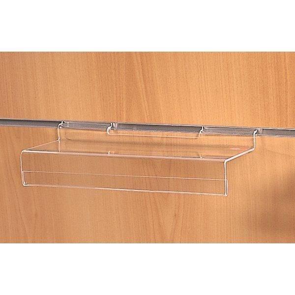 Tablette L20xP10cm avec porte-étiquette 25mm - épaisseur 3mm - pour panneaux rainurés - polystyrène injecté transparent_1