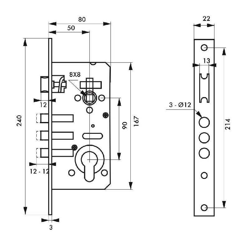 Serrure encastrable pour porte d'entrée à cylindre - THIRARD - acier embouti, pêne zingué, réversible_1