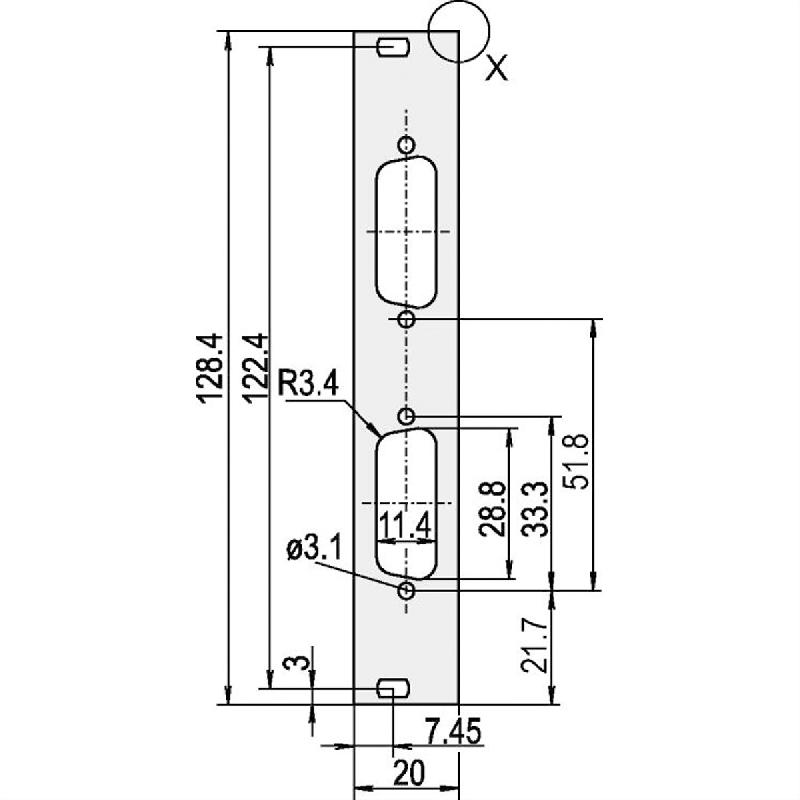 SCHROFF Face avant, plate, non blindée, découpe Sub-D, 3 U, 4 HP, 2 x 15 broches, 2,5 mm, alu, anodisé avant, conducteur arrière_1