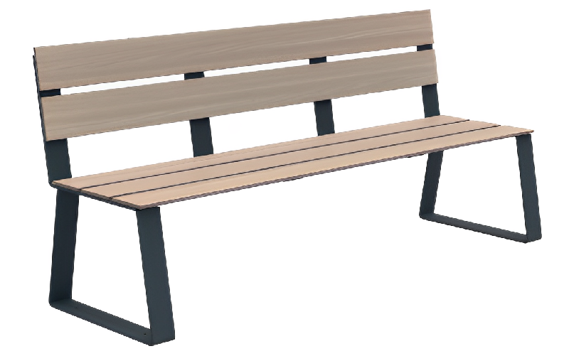 Banc bois ballade extrême - HPL chêne clair - Piétement et renforts en acier galvanisé poudré anti-UV - 1800 mm de large_1