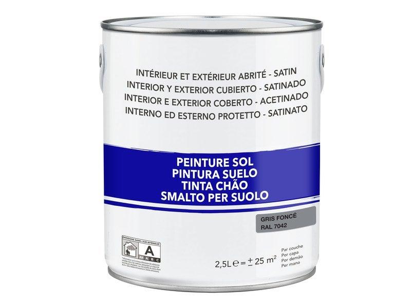 Peinture sol extérieur/intérieur gris foncé satiné 2.5 L - RAL 7042 - Rendement 10 m²/L_1