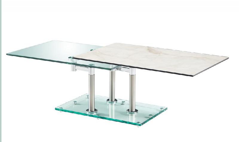 Table basse MATCH céramique marble - 2 plateaux pivotants en verre trempé - piètement chrome_1