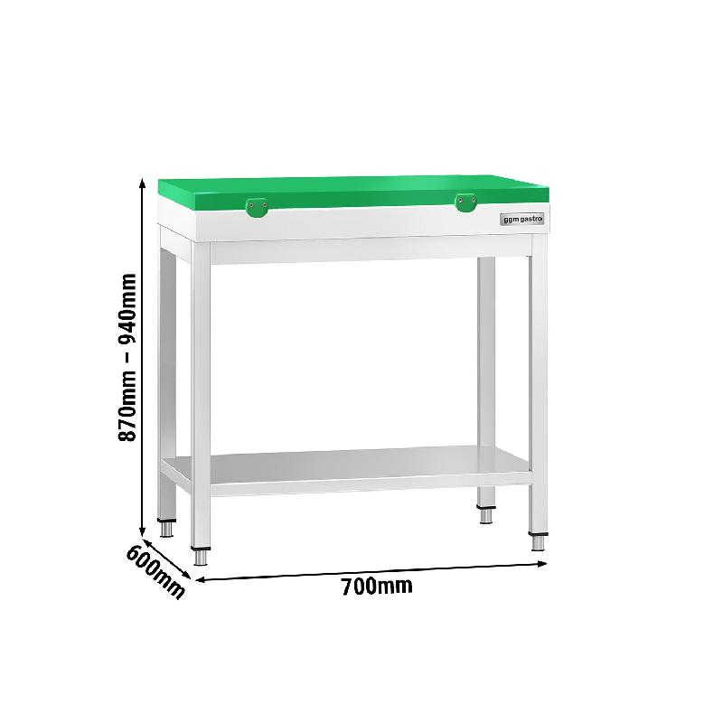 Table inox de découpe avec plan vert - Profondeur 600 mm | Ggm - 700_1