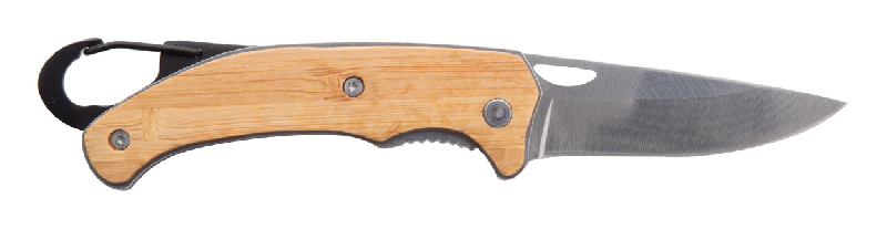 Couteau de poche en acier inoxydable - manche en bambou avec mousqueton et fermeture de sécurité_1