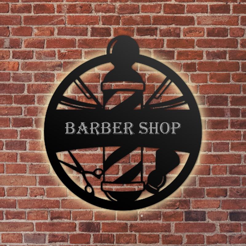 Enseigne barber shop option LED - Noir mat_1