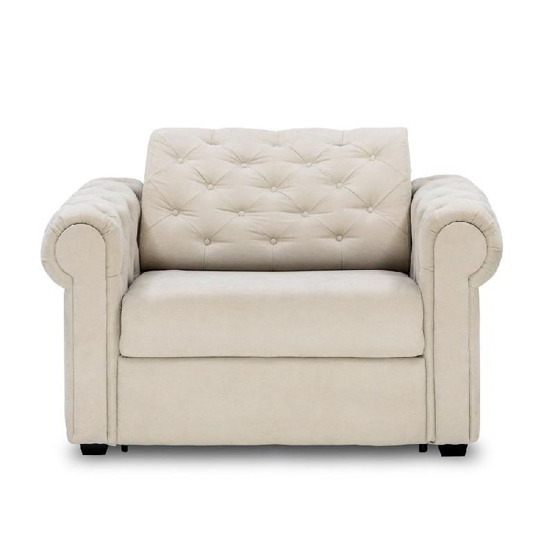 Fauteuil Chesterfield convertible express - couchage 70 cm - matelas 16 cm - microfibre écru_1