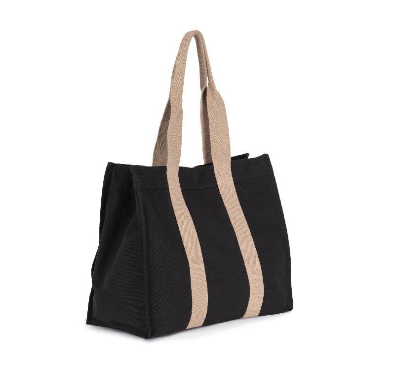 Grand sac shopping à soufflet recyclé - Kimood - Réf: KI5201 - Poche zippée et anses contrastées_1