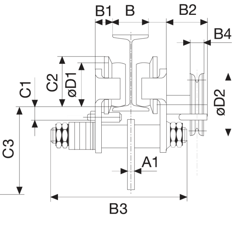 Chariot porte-palan à chaîne HADEF® - REF : 60510 - capacité 1t à 5t - écartement réglable pour poutres IPN/IPE_1