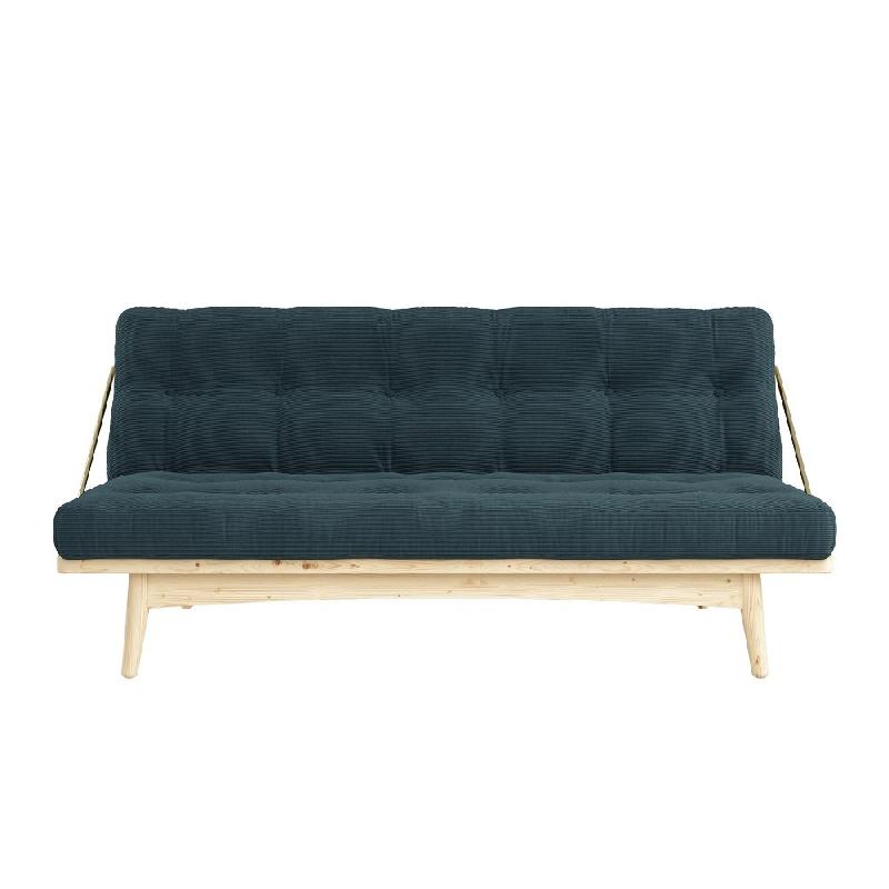 Banquette futon FOLK en pin massif - coloris bleu pâle - couchage 130 x 190 cm - design scandinave avec accoudoirs en métal_1