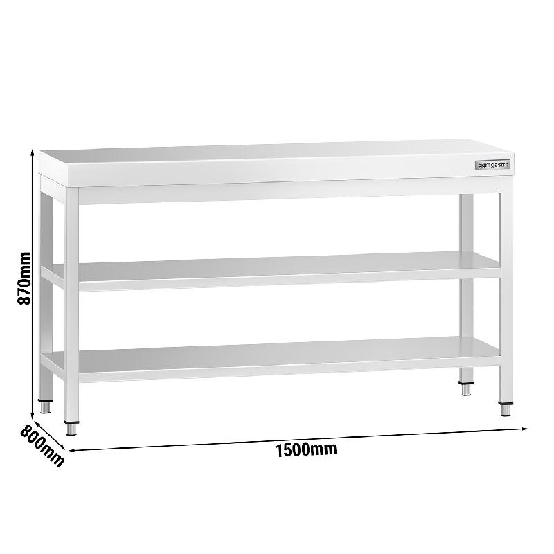 Table Inox de Travail Centrales Premium  avec 2 étagères - Profondeur 800 mm - 1500_1