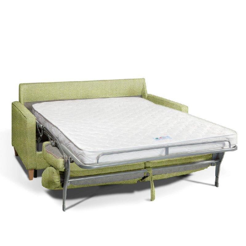 Canapé convertible scandinave 140 cm - Matelas 16 cm - Système express - Sommier lattes bois RENATONISI - Tweed vert_1