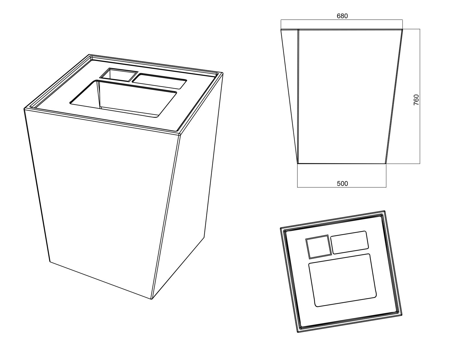 Corbeille SEA - Poubelle publique - The Italian Lab - UHPC, capacité 100L - L 680, P 680, H 760 mm_1